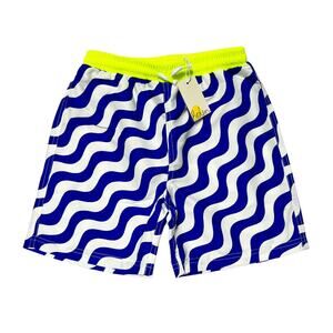 NWT Mini Boden Wavy Stripe Swim Trunks Size 8-9